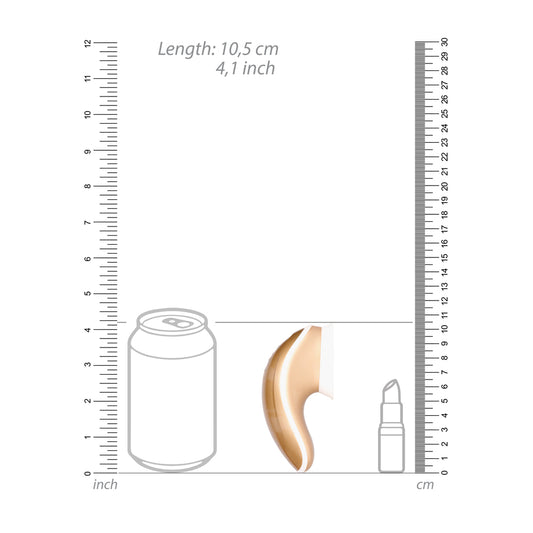 Gold-coloured hands-free suction vibrator from Shots Toys for clitoral stimulation, shiny finish