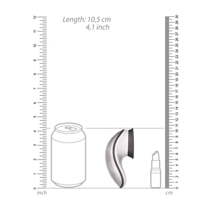 Silver hands-free clitoral vibrator with suction cup base from Shots Toys, shiny finish.