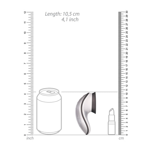Silver hands-free clitoral vibrator with suction cup base from Shots Toys, shiny finish.