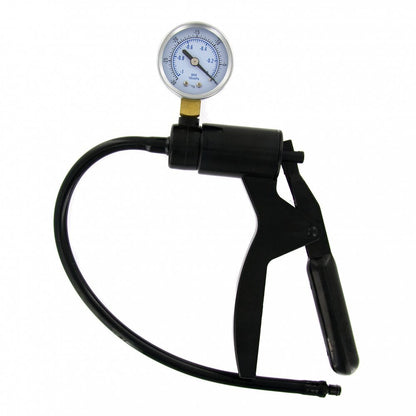 Large penis pump kit, clear cylinder with grey hose, for size enhancement.