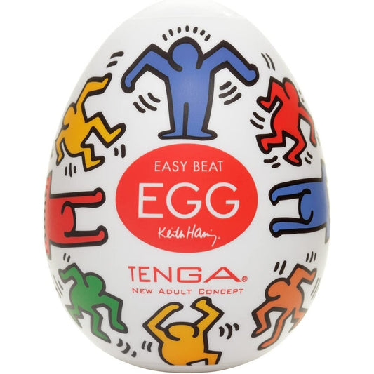 Tenga Keith Haring Dance Egg masturbator featuring a colourful, patterned design in a smooth finish.