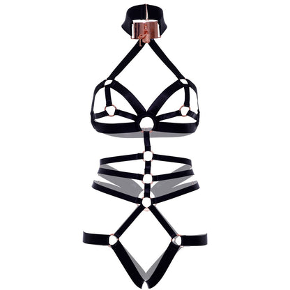 Leg Avenue crotchless teddy in a shimmering satin with playful elastic detailing.