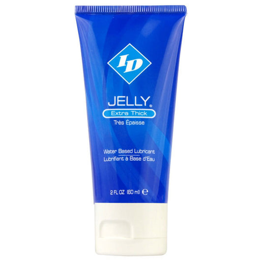 Clear tube of ID Jelly Extra Thick lubricant, ideal for enhanced pleasure and comfort.