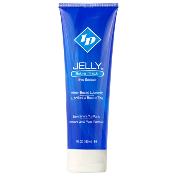 ID Jelly Extra Thick 4oz lubricant for enhanced pleasure, in clear plastic bottle.