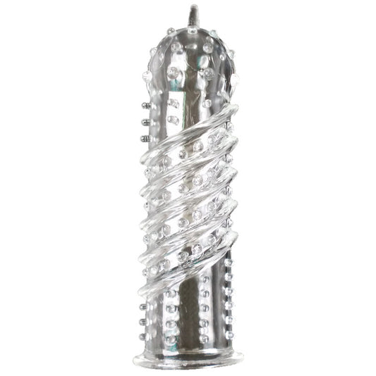 Clear textured penis sleeve from Linx Kinx Minx, made for enhanced sexual pleasure.