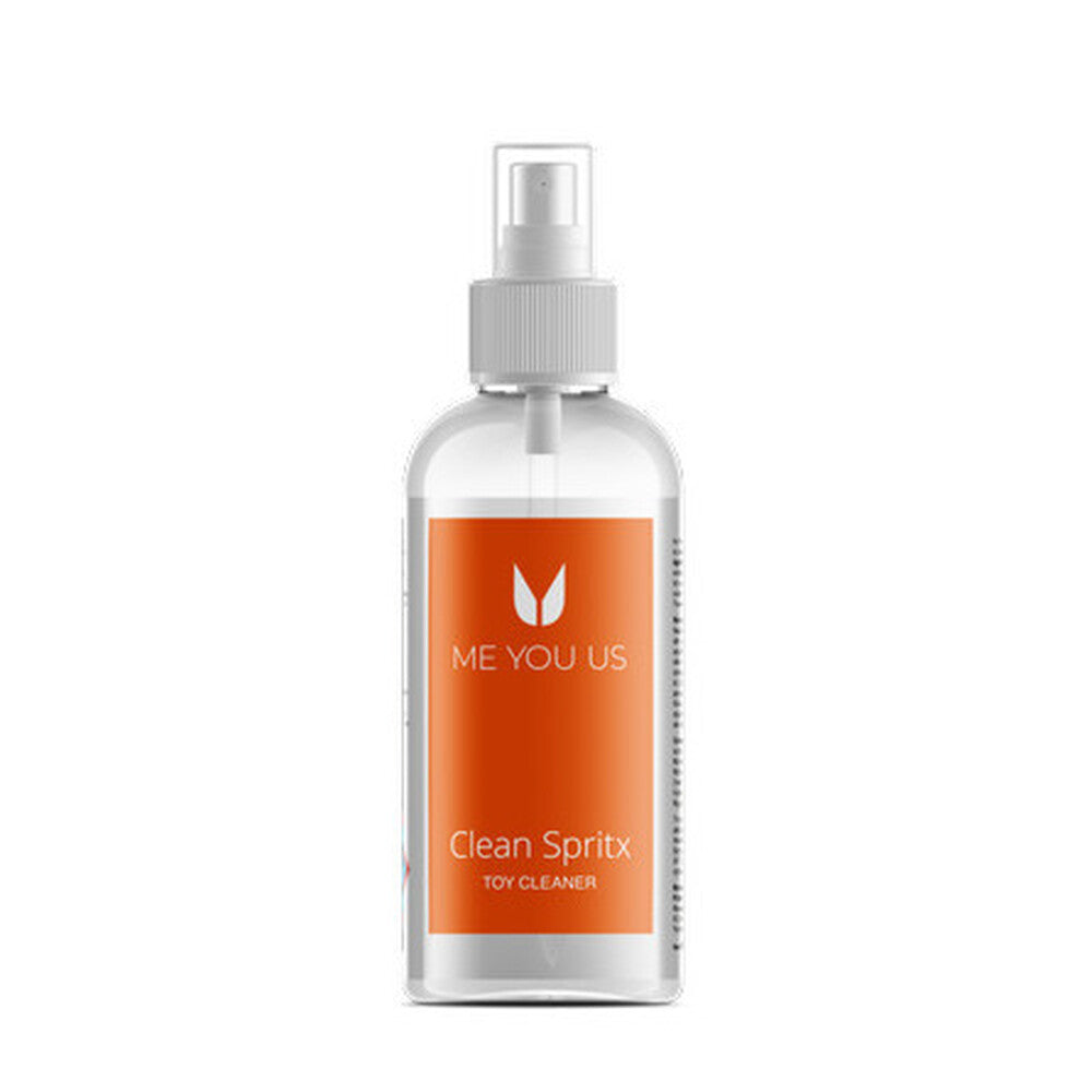 Me You Us spritz toy cleaner in a clear 100ml bottle for personal hygiene.