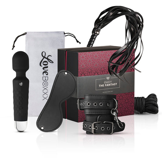 Loveboxxx bondage kit containing various restraints and accessories, presented in a neat box.
