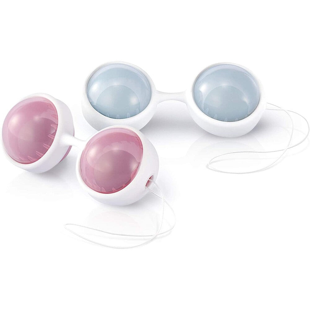 Pink and blue lelo luna beads, smooth orgasm balls for pelvic floor exercise.