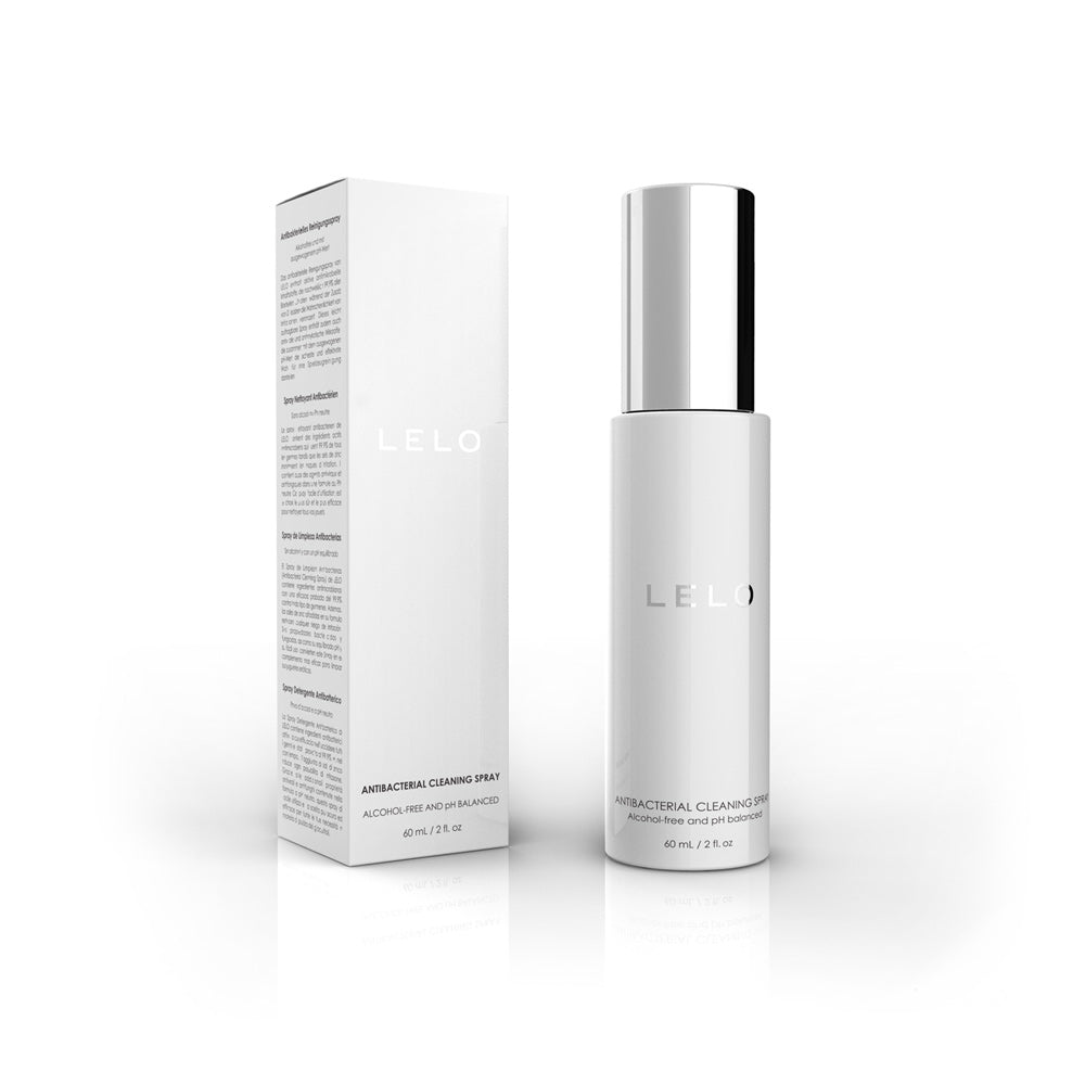A bottle of Lelo toy cleaner spray, for keeping your pleasure objects sparkling clean.