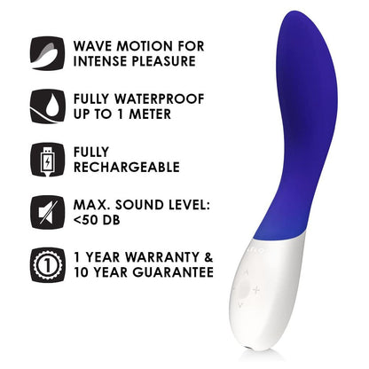 Midnight blue lelo mona wave vibrator, showcasing its smooth, ergonomic design and luxurious finish.