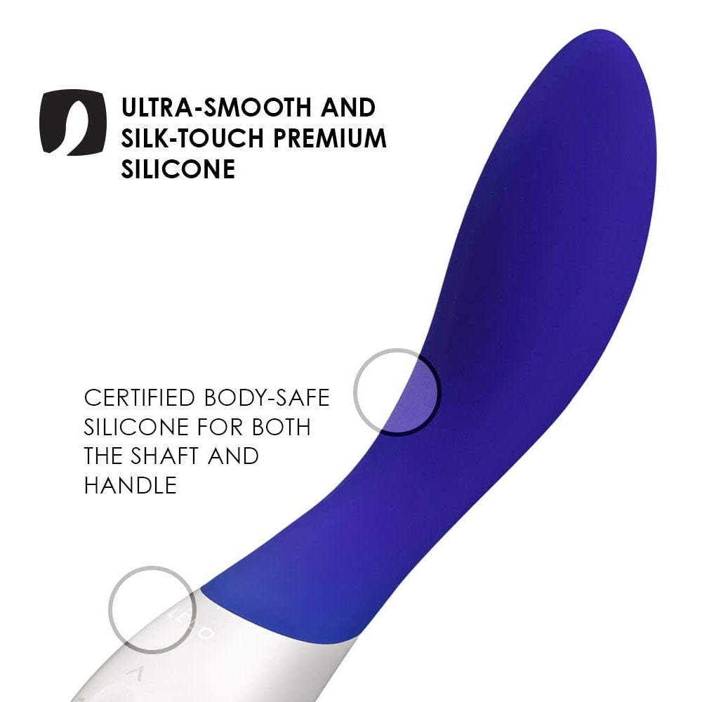 Midnight blue Lelo Mona Wave vibrator with a smooth, ergonomic shape for sensual pleasure.
