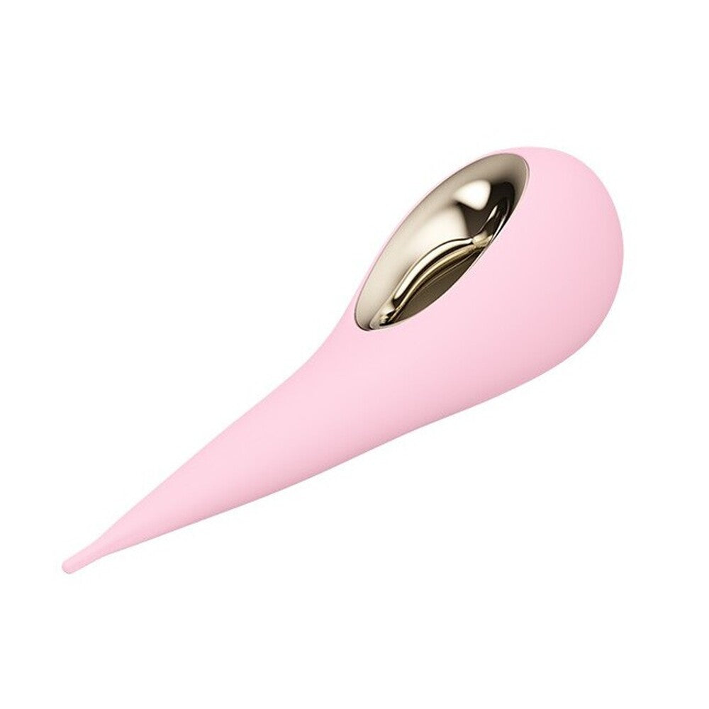 Close-up of a pink, smooth, elliptical clitoral stimulator by Lelo, for pleasure.