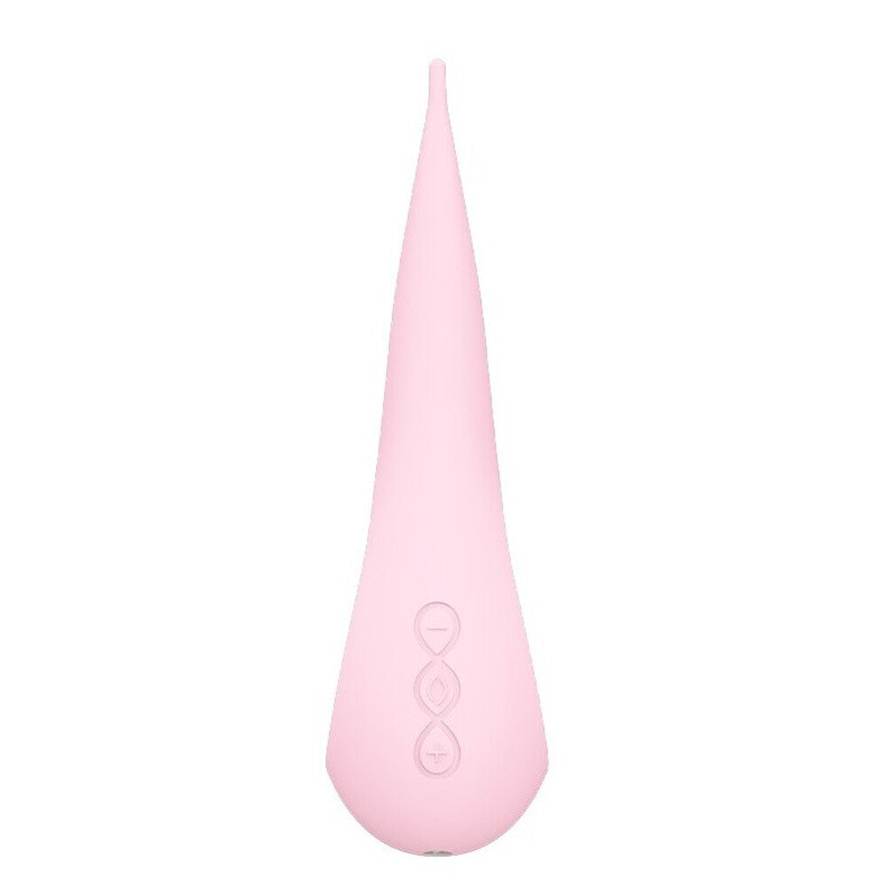Elliptical clitoral stimulator in a soft pink silicone, designed for pleasure and satisfaction.
