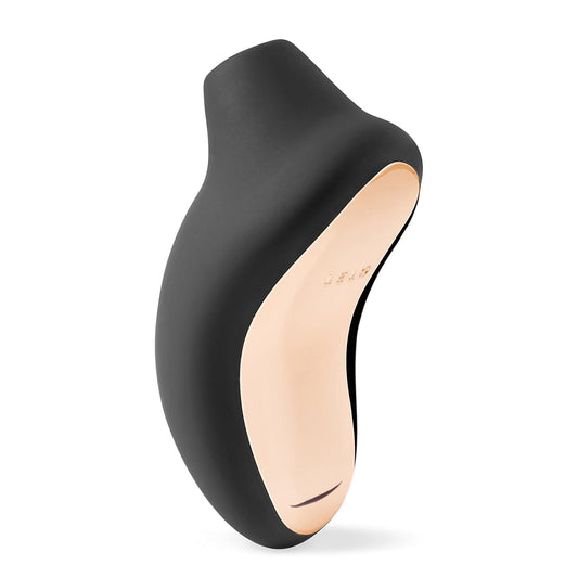 Close-up of the black Lelo Sona Cruise clitoral massager, a sleek and tactile pleasure object.