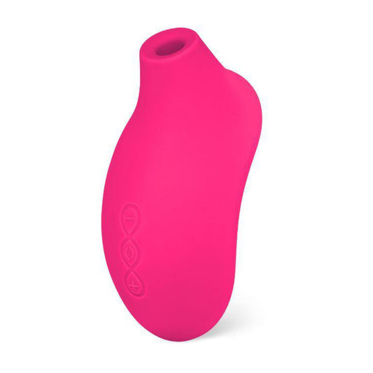 A cerise-coloured sonic clitoral massager by Lelo, made of smooth silicone for pleasure.