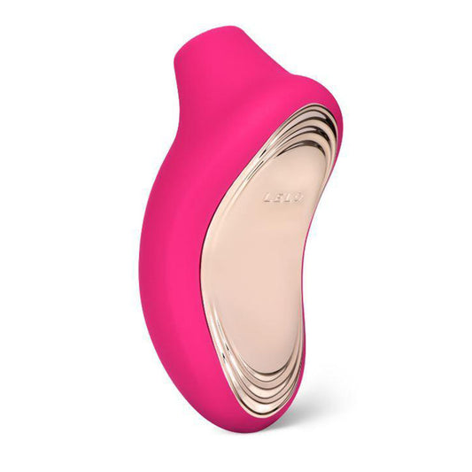 Cerise pink Lelo Sona clitoral massager with a smooth, ergonomic design for enhanced pleasure.