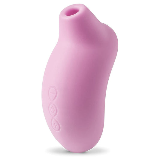 A pink Lelo Sona clitoral massager, showing its smooth silicone finish and curved design.