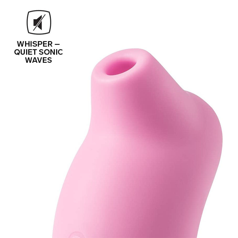 Close-up of the Lelo Sona in pink, a smooth silicone clitoral massager with subtle curves.