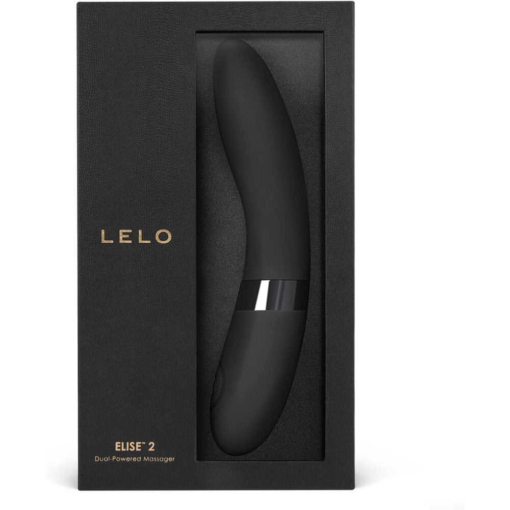 The Lelo Elise 2, a black dual-powered vibrator designed for G-spot stimulation.