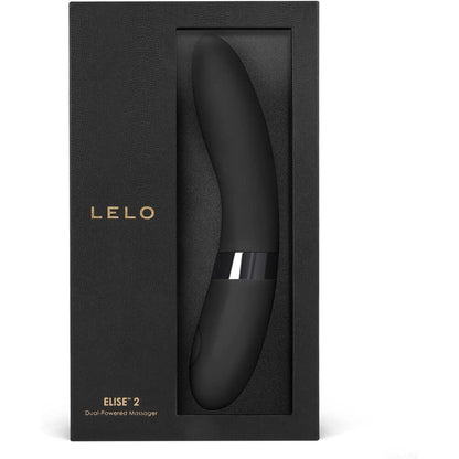 The Lelo Elise 2, a black dual-powered vibrator designed for G-spot stimulation.