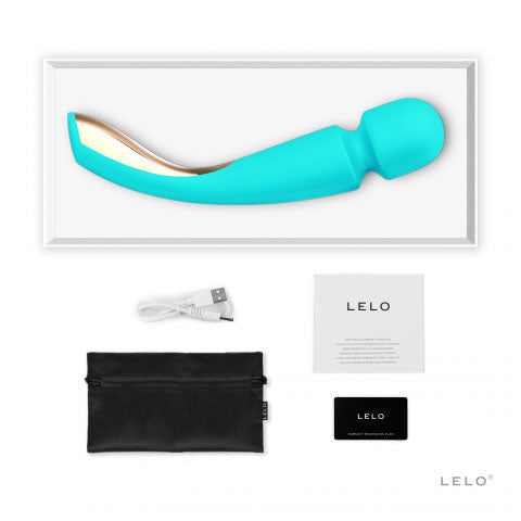Aqua blue Lelo Smart Wand 2 Large, a body-safe silicone massager for sensual pleasure.