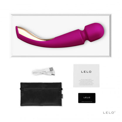 Close-up of the Lelo Smart Wand 2 Large in a deep rose pink colour, showing its sleek design.