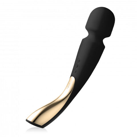 Close-up of a large black Lelo Smart Wand 2 massager, showcasing its sleek design.