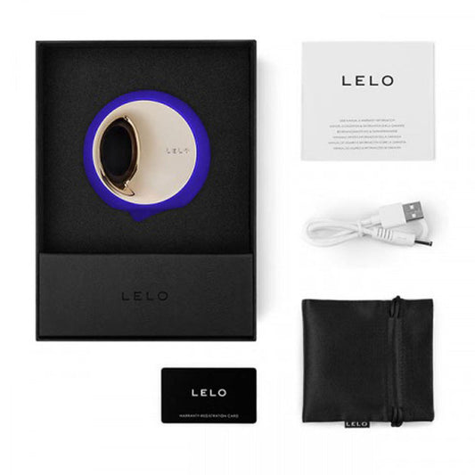 Deep midnight blue oral sex stimulator by Lelo, designed for pleasure, in a sleek style.