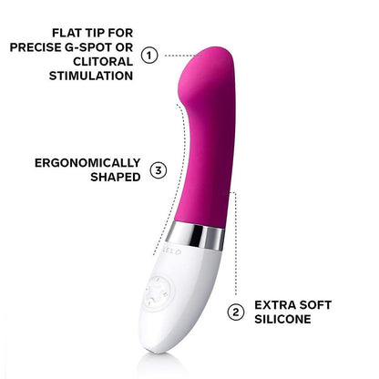 Deep rose-coloured, silky smooth g-spot vibrator from lelo, designed for pinpoint pleasure.