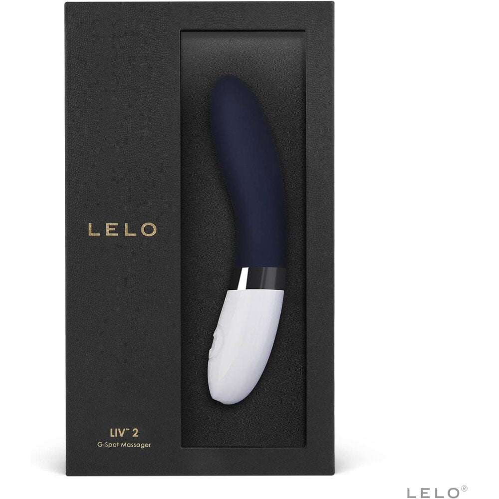 Blue lelo liv 2 vibrator shaped for g-spot stimulation, made from smooth silicone.