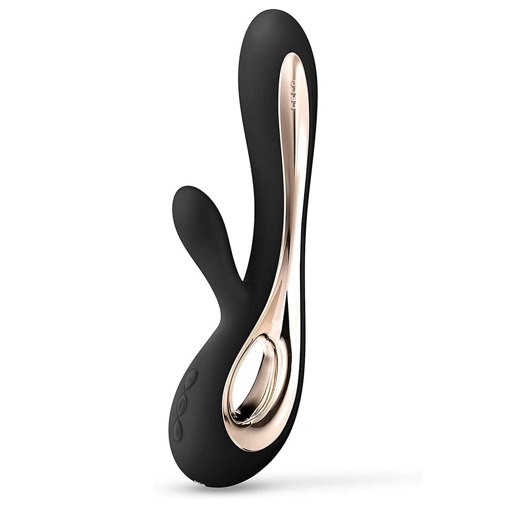 Black Lelo Soraya 2 dual rabbit vibrator with sleek, body-safe silicone finish, for pleasure.
