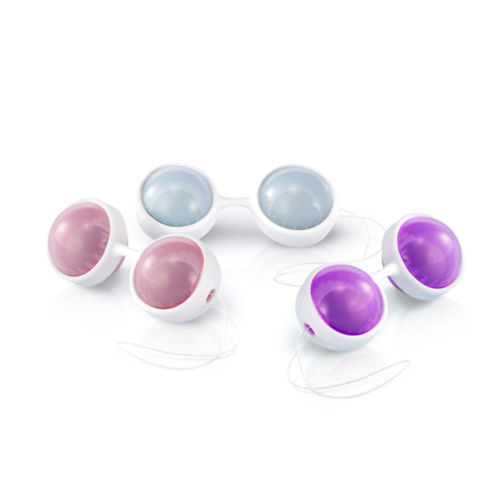 Lelo beads plus orgasm balls, a set of smooth, weighted pleasure beads in a dusky pink.