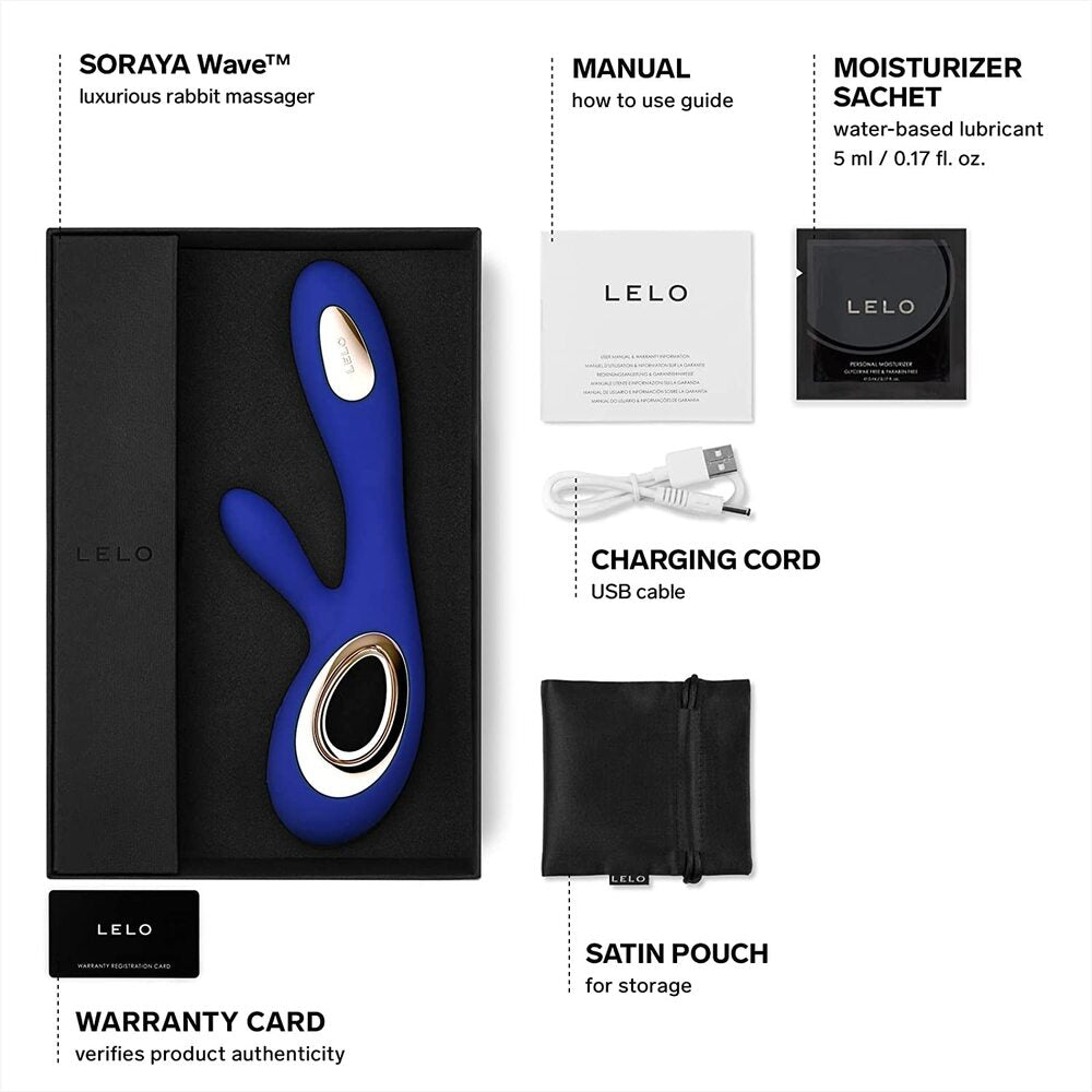Midnight blue lelo soraya wave vibrator with a smooth, body-safe silicone finish for intimate pleasure.