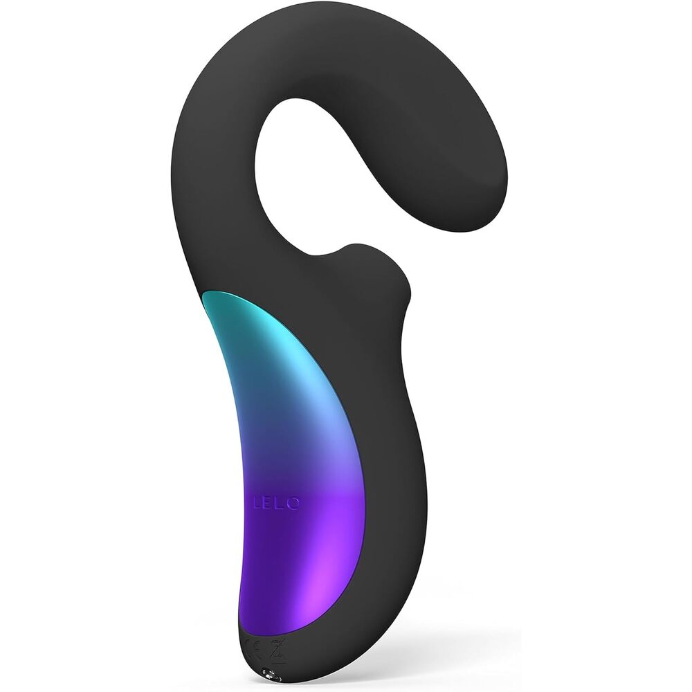 Black Lelo Enigma dual massager for g-spot stimulation, showing its sleek, ergonomic design.
