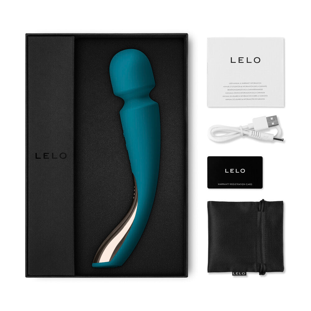 Ocean blue Lelo Smart Wand 2, a sleek and smooth pleasure wand massager.