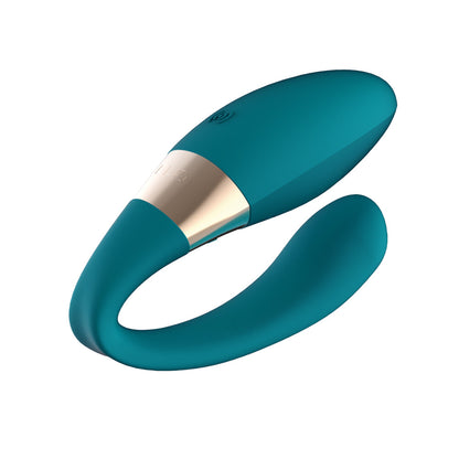 Ocean blue couples massager with clit stimulator by lelo, a luxurious vibrator.