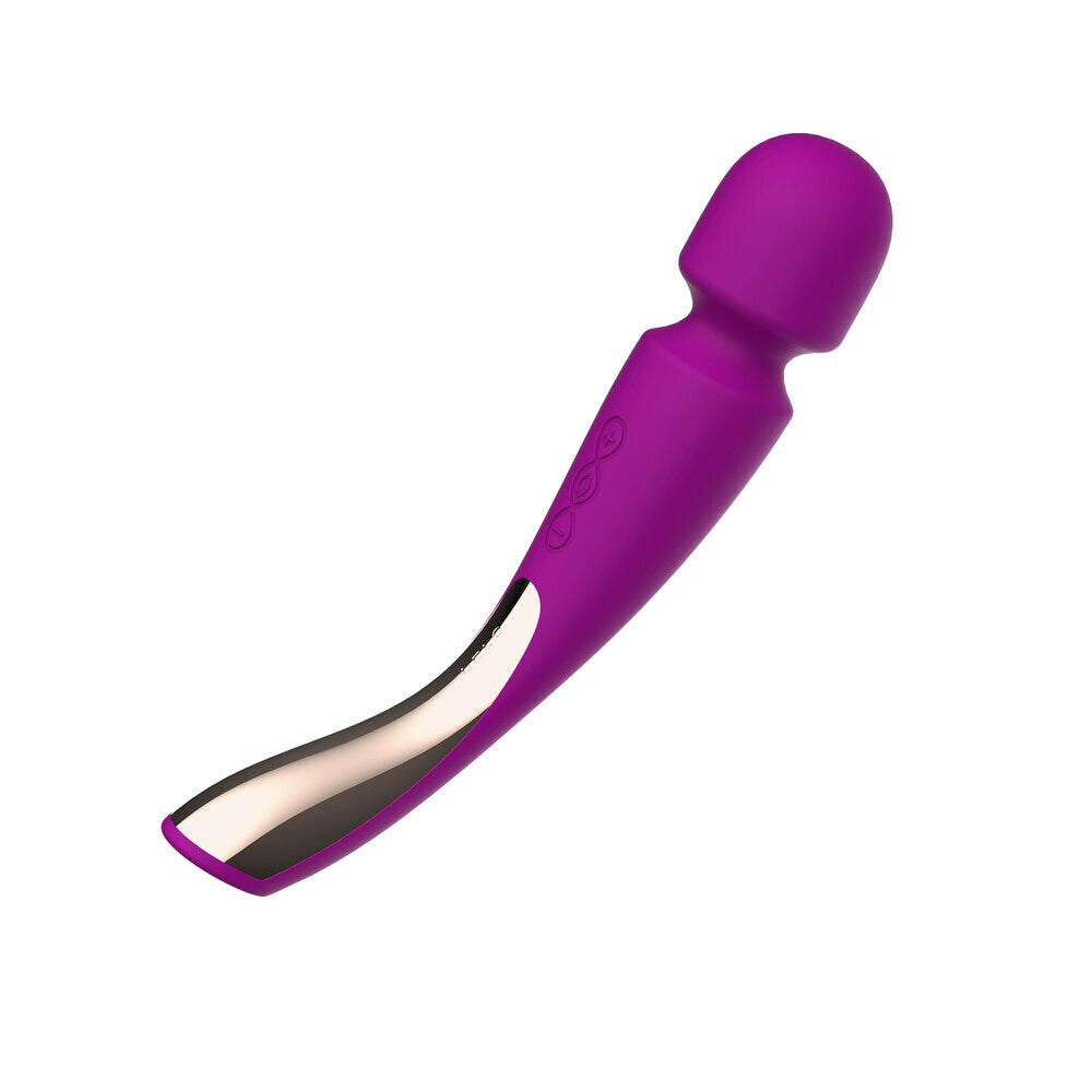 Deep rose coloured lelo smart wand 2 med, a sensual massage device, displayed.