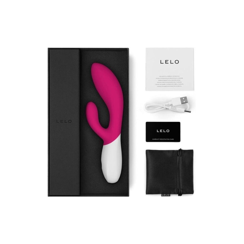 A cerise-coloured Lelo Ina Wave 2 rechargeable vibrator, a luxury G-spot massager.