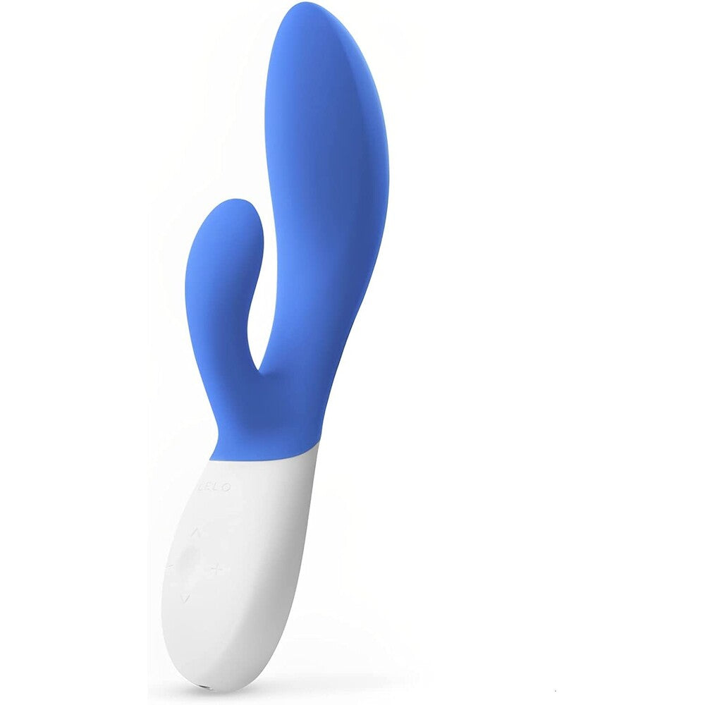 A sleek, rechargeable G-spot vibrator in a luxurious smooth blue finish, by Lelo.