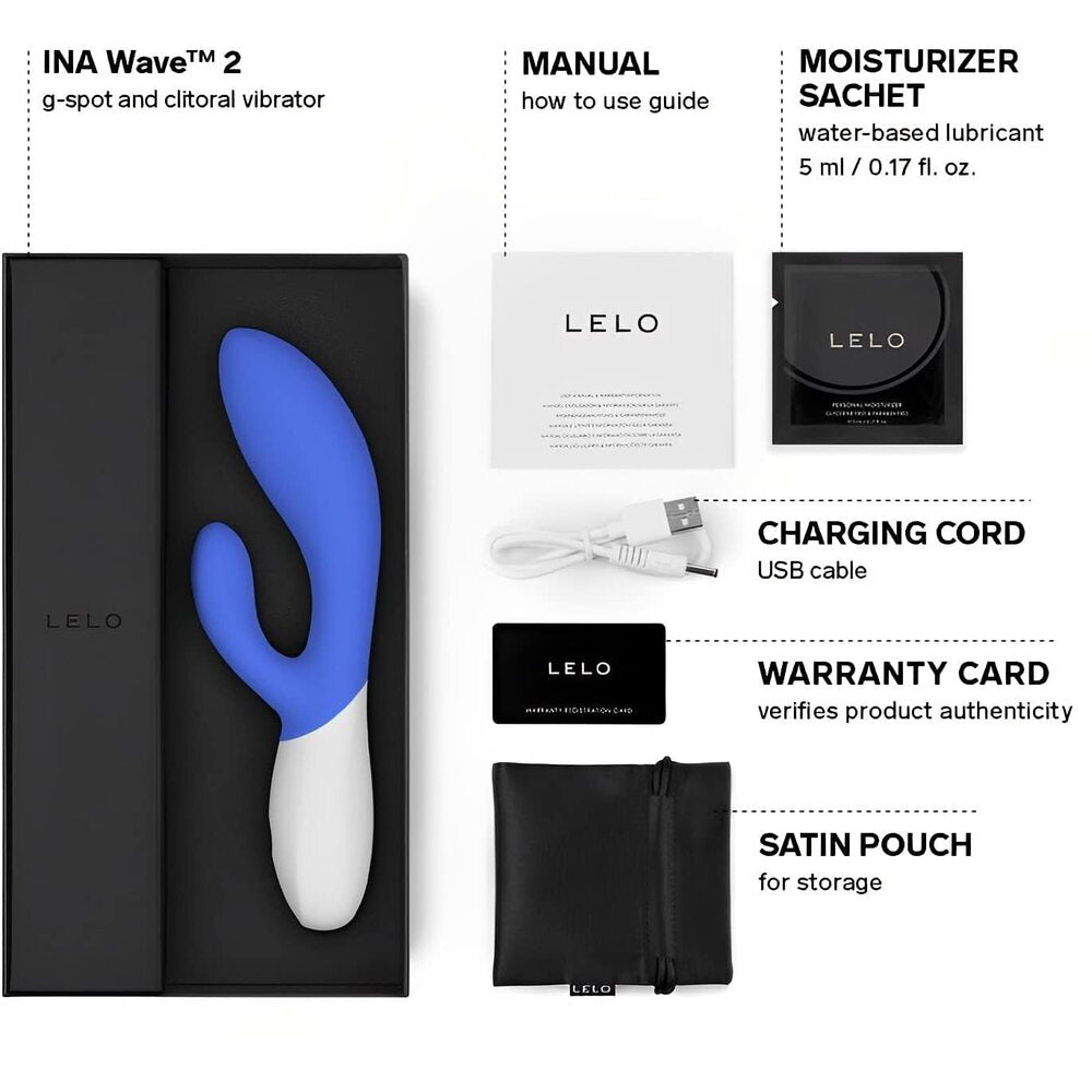 Close-up of a smooth, blue, curved G-spot vibrator from Lelo, rechargeable and luxurious.