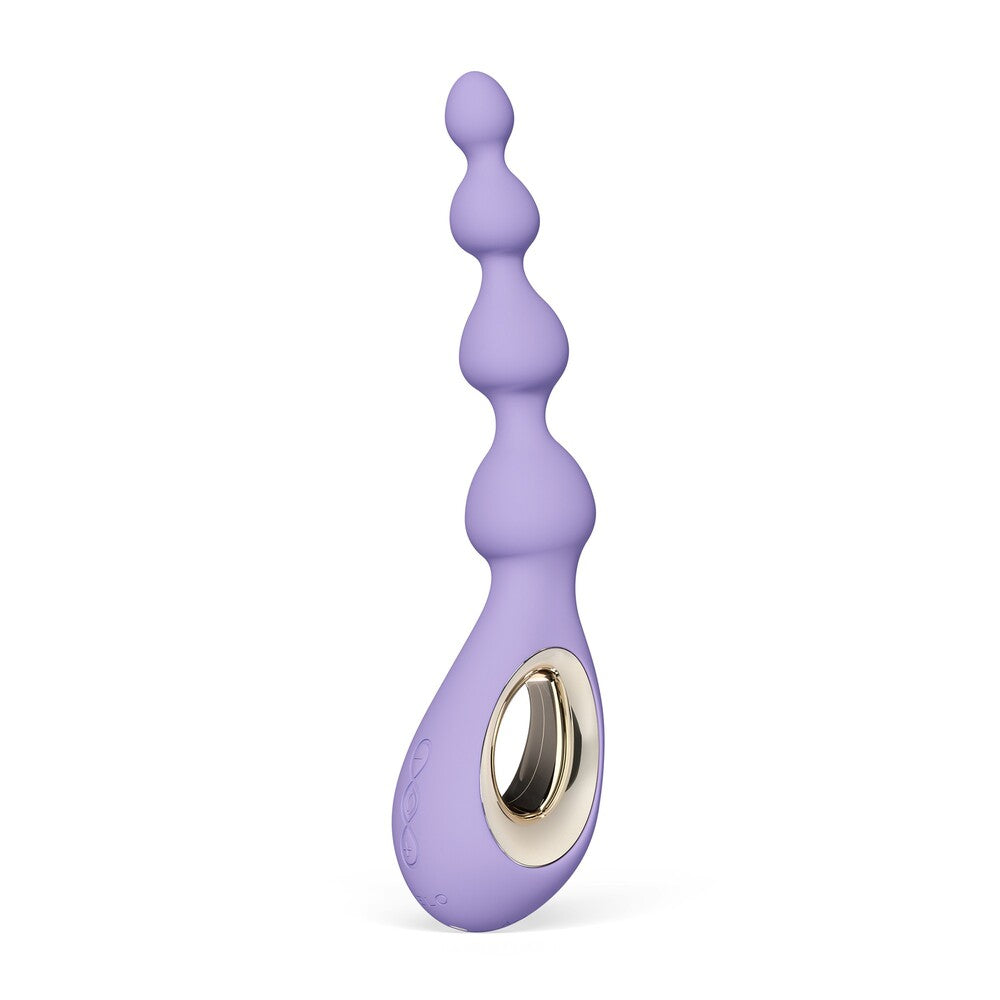 Violet dusk anal beads massager from Lelo, smooth, rounded design for comfortable use.