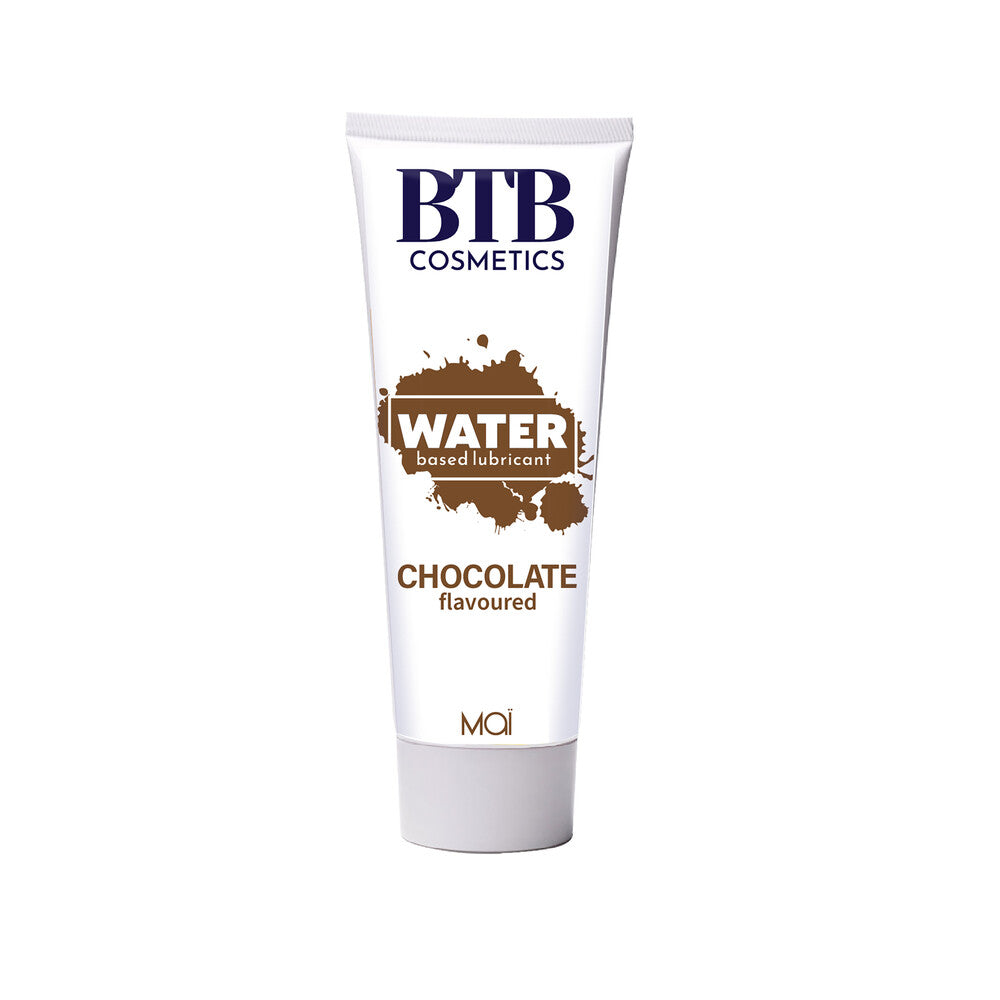 Mai Cosmetics chocolate flavoured water-based lubricant in a brown bottle, suitable for intimate use.