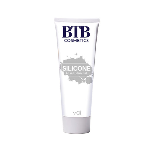A 100ml bottle of clear, silicone-based lubricant by mai cosmetics, designed for intimate use.