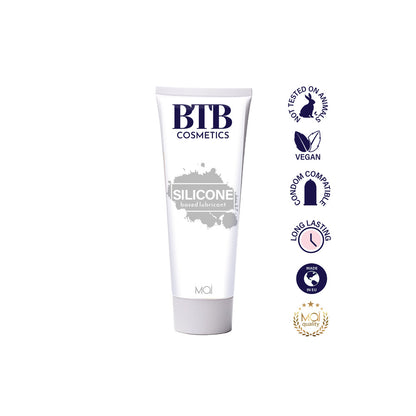 Bottle of clear, silicone-based lubricant from mai cosmetics, ideal for intimate use.
