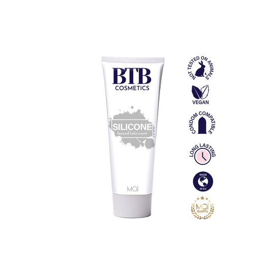 Bottle of clear, silicone-based lubricant from mai cosmetics, ideal for intimate use.