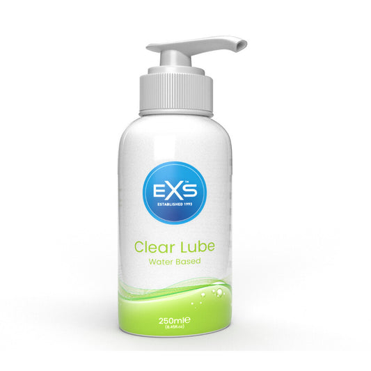 Exs Condoms clear lube in a 250ml bottle, a personal lubricant for enhancing pleasure.