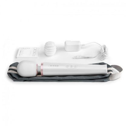 The le wand rechargeable massager in white, a sleek personal massager for relaxation.