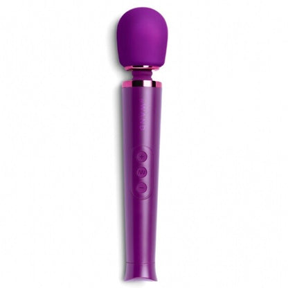 Dark cherry Le Wand Petite rechargeable massager, a small vibrating wand for personal use.