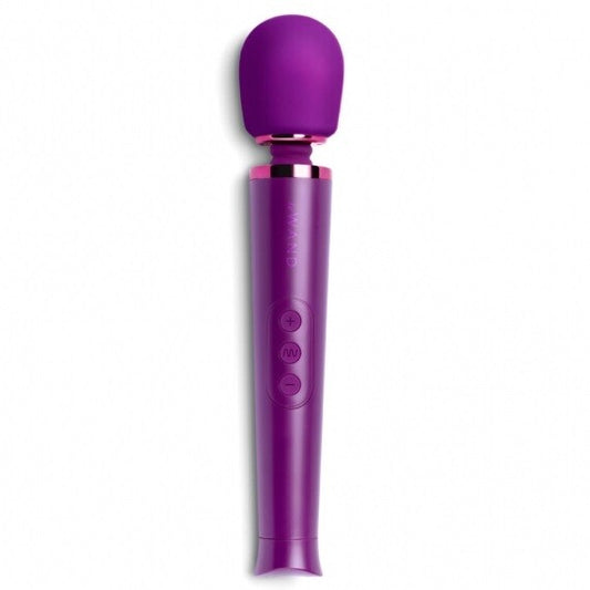 Dark cherry Le Wand Petite rechargeable massager, a small vibrating wand for personal use.