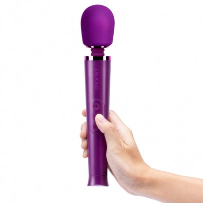 Dark cherry Le Wand Petite rechargeable vibrating massager for targeted massage and pleasure.